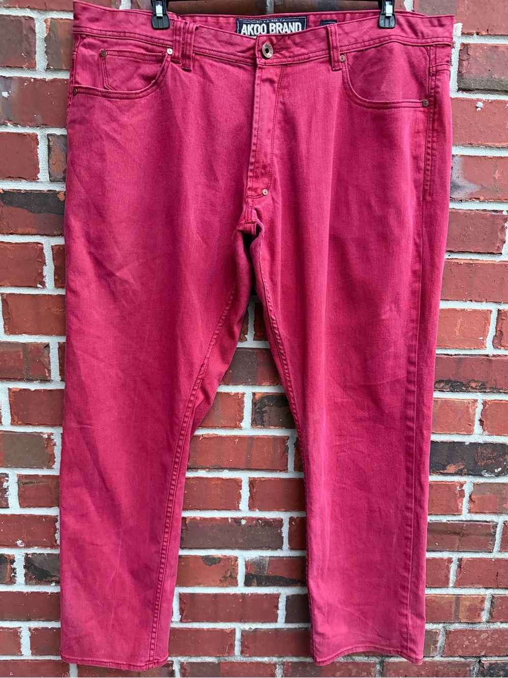 Akoo Brand A King of Onself Men's Sz 42 X 34 Burgundy Red Denim Jeans F7